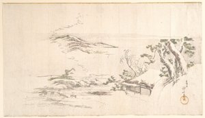 Un paisaje nevado con nubes grises de Katsushika Hokusai