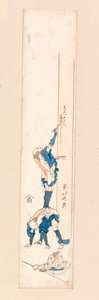 Artista de pie sobre la espalda de un hombre y escribiendo en una columna, c.1820 (xilografía en color)