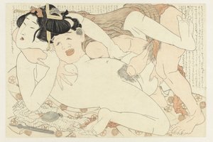 Sierva de la casa de baños y mujer desnuda La planta de Adonis (título de la serie) Fukujuso (título de la serie) de Katsushika Hokusai