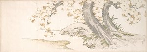Cerezos en flor junto a un arroyo de Katsushika Hokusai