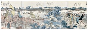 Exlibris de escenas de paisajes del Ehon Sumidagawa Ryogan Ichiran de Katsushika Hokusai