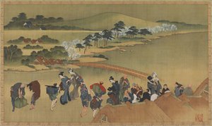 Observación de los cerezos en flor de Katsushika Hokusai