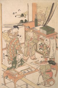 Niños Chinos Aprendiendo a Escribir y Pintar de Katsushika Hokusai