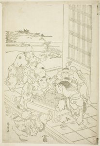 Niños chinos y tártaros peleando por un juego de Go de Katsushika Hokusai