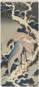 Grullas en pino, c. 1834 de Katsushika Hokusai