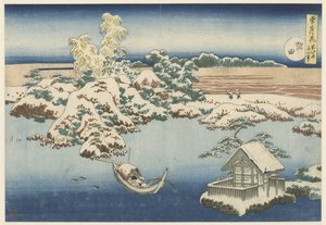 El río Sumida en la nieve Sumida (título sobre objeto) Nieve, luna y flores (título de la serie) Setsugekka (título de la serie sobre el objeto) de Katsushika Hokusai