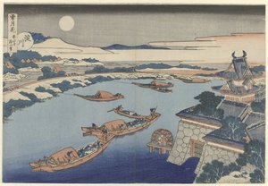El río Yodo a la luz de la luna Yodogawa (título sobre objeto) Nieve, luna y flores (título de la serie) Setsugekka (título de la serie sobre el objeto) de Katsushika Hokusai