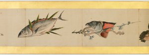 Detalle de un rollo de mano con imágenes diversas, Período Edo
