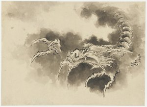 Dragón emergiendo de las nubes, período Edo