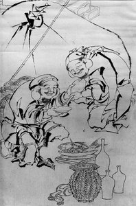 Ebisu y Daikoku celebrando el Festival de Año Nuevo, siglo XVIII-XIX de Katsushika Hokusai