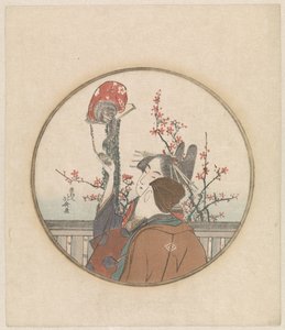 Pareja con rama de mono y flor de Katsushika Hokusai