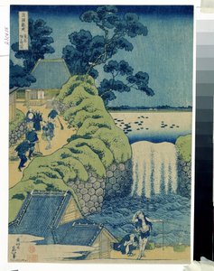 Grabado japonés: ""Les cascades Aigaoka"" (Cascada Aigaoka) (De la serie Cascadas de las diversas provincias) Grabado de una serie sobre las cascadas de diferentes provincias por Katsushika Hokusai (1760-1849) alrededor de 1829 Museo Pouchkine, Mosc de Katsushika Hokusai