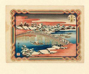 Nieve vespertina en Ryogoku, c.1833 (xilografía) de Katsushika Hokusai