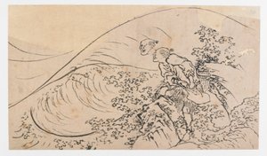 Pescador lanzando cebo de Katsushika Hokusai