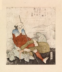 Pescador fumando junto a un arroyo, c.1835 (xilografía en color) de Katsushika Hokusai