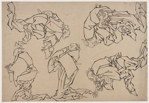 Cinco músicos tocando tambores, finales del siglo XVIII-principios del siglo XIX de Katsushika Hokusai