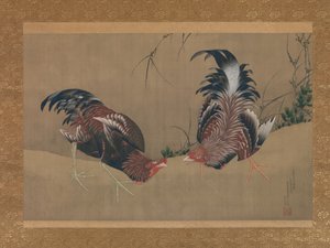 Gallos de pelea de Katsushika Hokusai