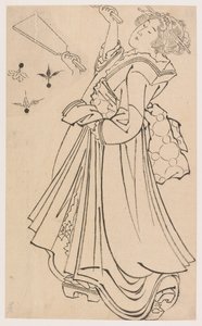 Niña jugando con una raqueta y un volante de Katsushika Hokusai