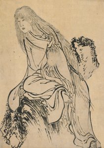 Ermitaño descansando en una roca de Katsushika Hokusai