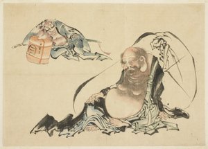 Hotei y Asahina Saburo reclinados (dos bocetos) de Katsushika Hokusai