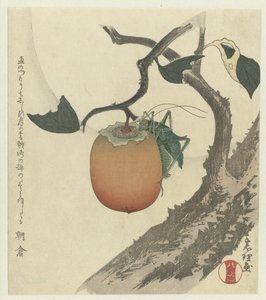 Kaki con saltamontes de Katsushika Hokusai
