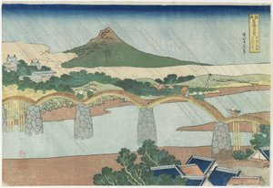 Puente Kintai en la provincia de Suo, 1833-1834 de Katsushika Hokusai
