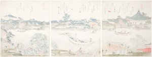 Salón Komagata y ribera del río O-umaya, de la serie "Una selección de caballos (Uma zukushi)" de Katsushika Hokusai