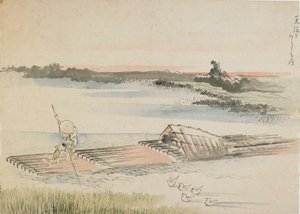 Paisaje: barquero empujando su balsa, finales del siglo XVIII-principios del siglo XIX de Katsushika Hokusai