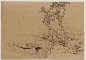 Paisaje: figuras pescando desde botes de Katsushika Hokusai