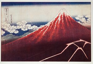 Relámpago en el monte Fujiyama ... (xilografía en color) de Katsushika Hokusai