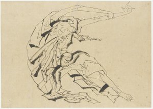 Hombre de brazos largos estirándose, período Edo de Katsushika Hokusai
