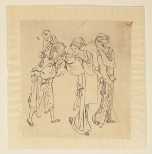 Un hombre, dos mujeres y un niño de Katsushika Hokusai