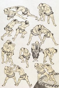 Manga: estudios de gestos y posturas de luchadores, pub. 1849 de Katsushika Hokusai