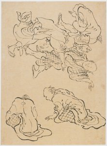 Hombres bailando y figuras diversas de Katsushika Hokusai