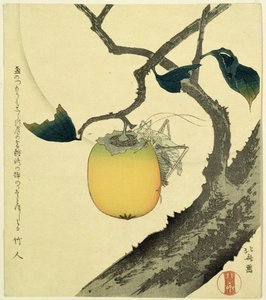 Luna, caqui y saltamontes, 1807 de Katsushika Hokusai