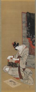 Costumbre de Año Nuevo: Maquillaje en la Mañana de Año Nuevo, período Edo, c.1806-11