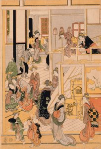 Día de Año Nuevo en la casa de té Ogi-ya, c.1810 de Katsushika Hokusai