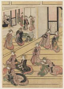 Días de Año Nuevo en la Casa de Té Ogi-ya. c.1810 de Katsushika Hokusai
