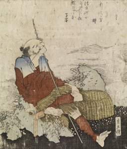 Viejo pescador fumando su pipa, c.1835 (xilografía en color) de Katsushika Hokusai