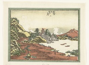 Despejando después de una tormenta en Awazu Awazu no seiran (título sobre objeto) Ocho vistas grabadas de la provincia de Omi (título de la serie) Doban Omi hakkei (título de la serie) de Katsushika Hokusai