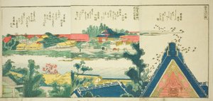 Páginas del libro ilustrado "Vistas panorámicas a lo largo de las orillas del río Sumida (Ehon Sumidagawa ryogan ichiran)"