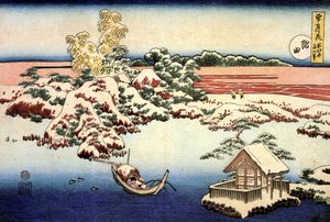 Impresión ""Paisaje nevado en el río Sumida, Japón"" de Katsushika Hokusai (1760-1849) (escuela ukiyo-e) 1832 Estado A Museo Pushkin de Bellas Artes, Moscú de Katsushika Hokusai