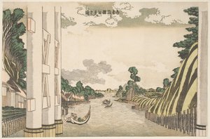 Cuadro del río Sumida visto desde debajo del puente Azuma, c.1830 (xilografía)