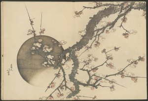 El ciruelo en flor y la luna del libro El monte Fuji en primavera (Haru no Fuji) de Katsushika Hokusai