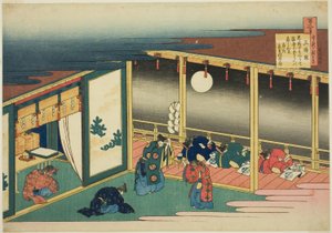 Poema de Sanjo-in, de la serie "Cien poemas explicados por la nodriza" de Katsushika Hokusai
