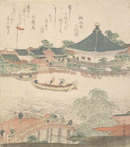 Escena fluvial con puente en primer plano, ca. 1810 de Katsushika Hokusai