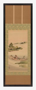 Paisaje fluvial: ferry y Monte Fuji, período Edo, 1842 de Katsushika Hokusai