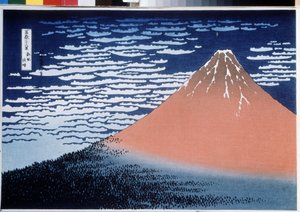 Serie de 36 vistas del monte Fuji: Fuji en un día despejado (también llamado Fuji rojo) (Fuji rojo, de una serie de 36 vistas del monte Fuji). Impresión de Katsushika Hokusai (1760-1849) de Katsushika Hokusai