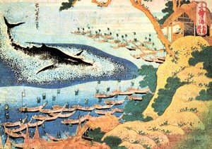 Serie de mil vistas del océano: la ballena frente a las islas Goto, Japón - Impresión de Katsushika Hokusai (1760-1849) (escuela ukiyo-e) 1830-1833 Estado Un Museo de Bellas Artes Pushkin, Moscú de Katsushika Hokusai