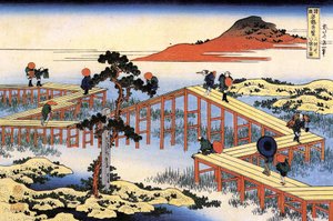 Serie de vistas notables de puentes de diferentes provincias: el puente Yatsuhashi en la provincia de Mikawa, Japón - Impresión de Katsushika Hokusai (1760-1849) (escuela ukiyo-e) 1835 State Hermitage San Petersburgo Rusia